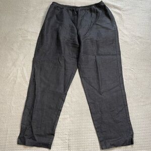 Eileen Fisher 100% Linen Trouser Pants Medium Womens Black Side Zip Lagenlook